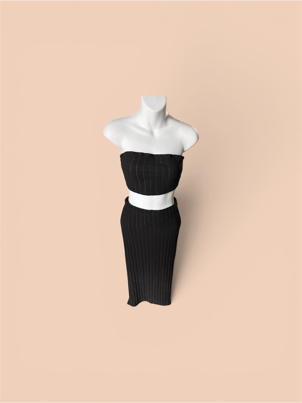Black Ribbed Knit Midi Skirt - Brand